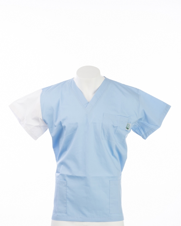 White Sleeve Colour Coded Short Sleeve Scrub Top 100% Cotton