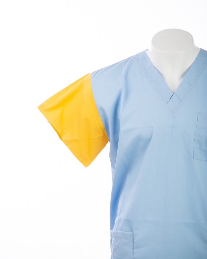 Yellow Sleeve Colour Coded Short Sleeve Scrub Top 100% Cotton