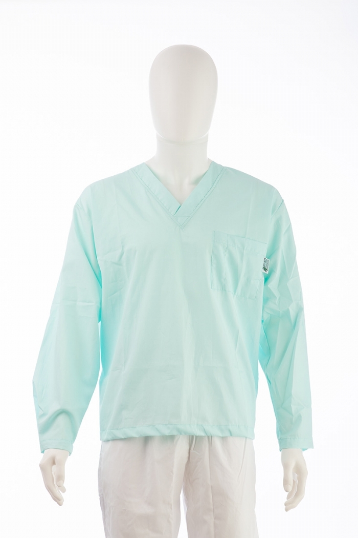 Mint Long Sleeve Scrub Top Velcro Cuff 100% Cotton