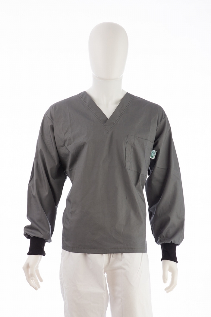 Dark Grey Long Sleeve Scrub Top Elastic Cuff 100% Cotton
