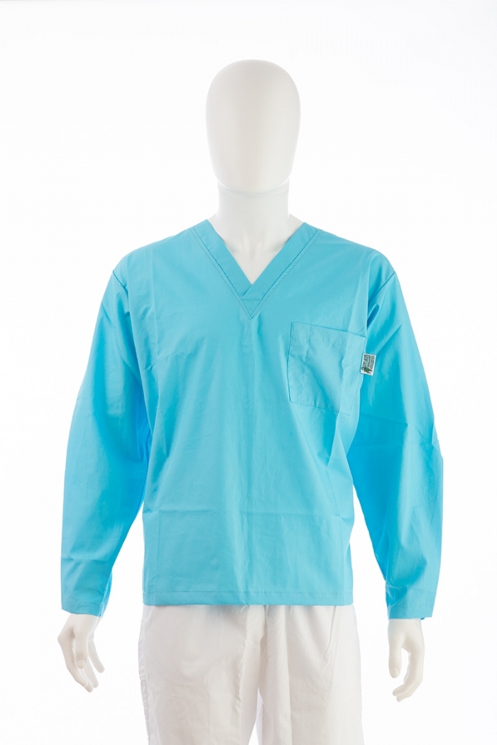 Sky Long Sleeve Scrub Top Velcro Cuff 100% Cotton