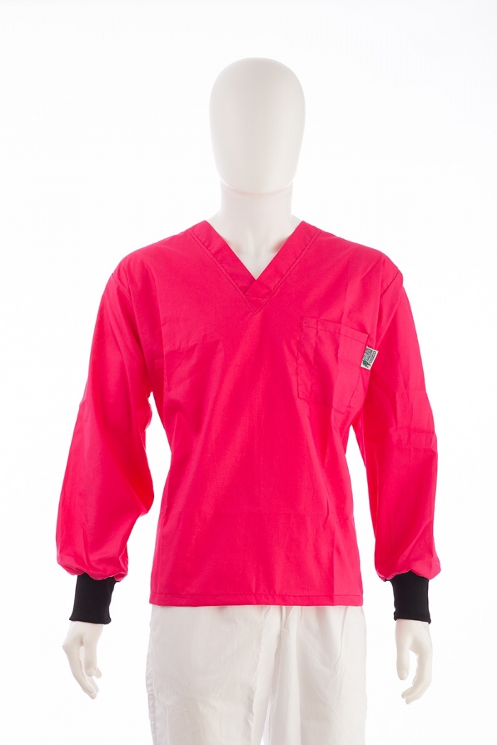 Cerise Long Sleeve Scrub Top Elastic Cuff 100% Cotton