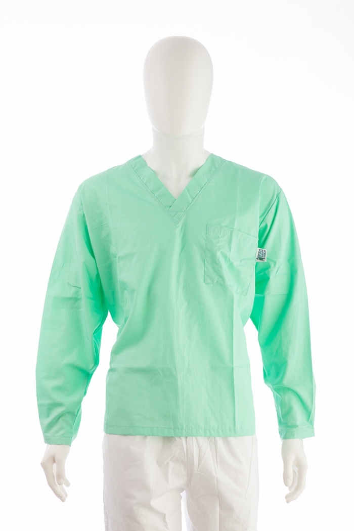 Pistachio Long Sleeve Scrub Top Velcro Cuff 100% Cotton