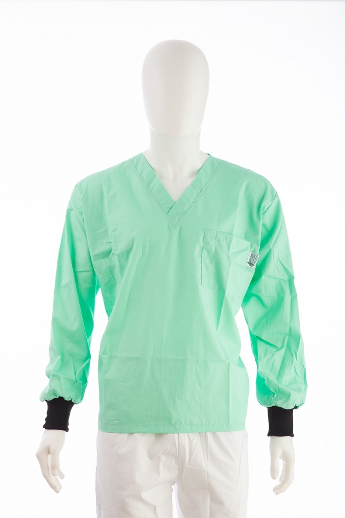 Pistachio Long Sleeve Scrub Top Elastic Cuff 100% Cotton