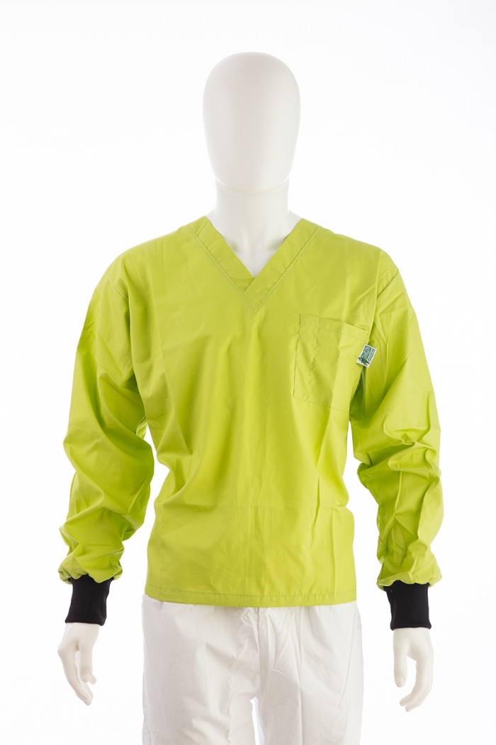 Chartreuse Long Sleeve Scrub Top Elastic Cuff 100% Cotton