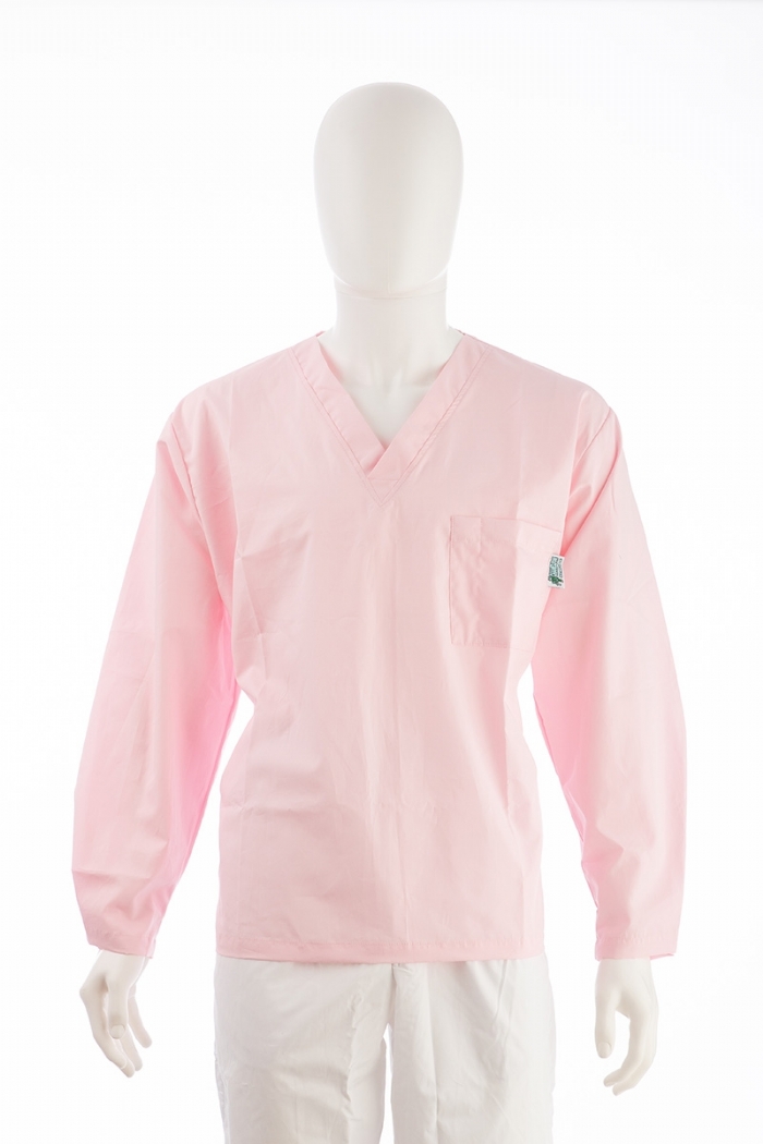 Light Pink Long Sleeve Scrub Top Velcro Cuff 100% Cotton