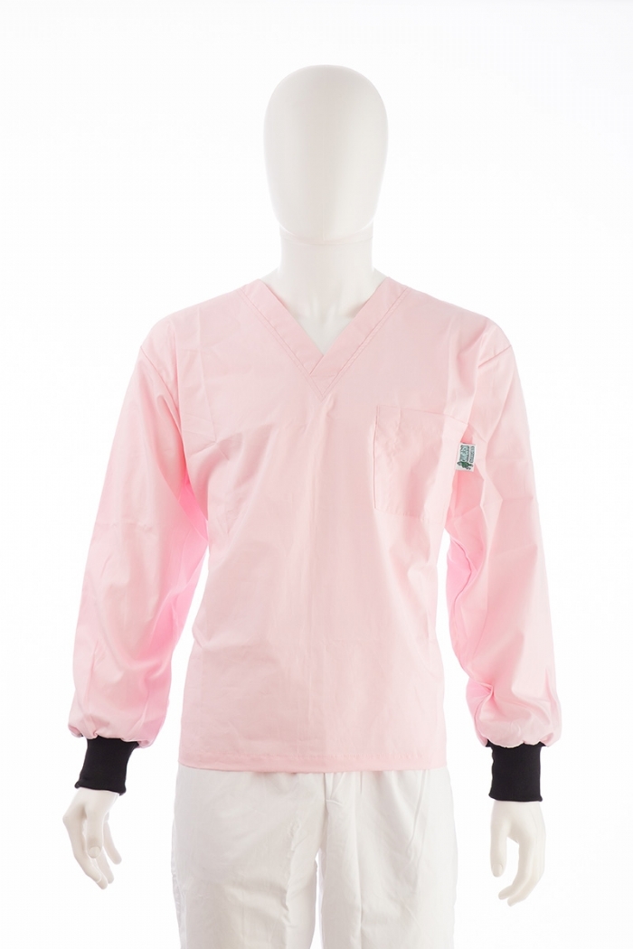 Light Pink Long Sleeve Scrub Top Elastic Cuff 100% Cotton
