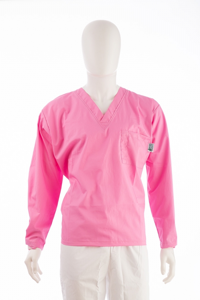 Sugar Pink Long Sleeve Scrub Top Velcro Cuff 100% Cotton