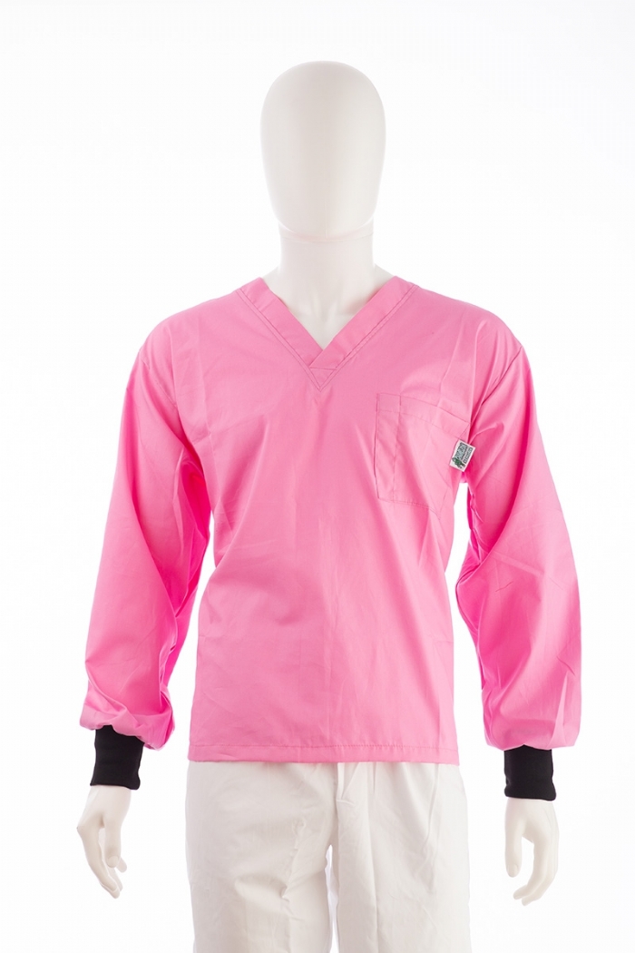 Sugar Pink Long Sleeve Scrub Top Elastic Cuff 100% Cotton