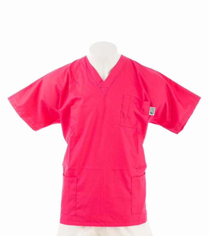  Cerise Short Sleeve Scrub Top with Side Pockets 100% Cotton