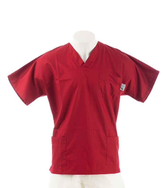  Claret Short Sleeve Scrub Top with Side Pockets 100% Cotton