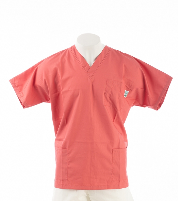  Pink Short Sleeve Scrub Top with Side Pockets 100% Cotton