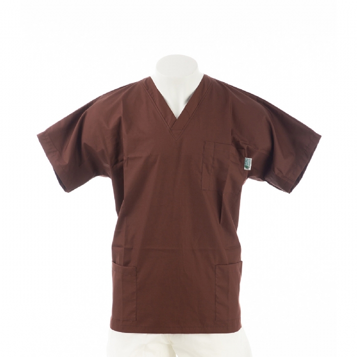  Brown Short Sleeve Scrub Top with Side Pockets 100% Cotton