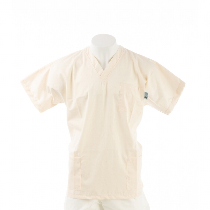  Natural Short Sleeve Scrub Top with Side Pockets 100% Cotton