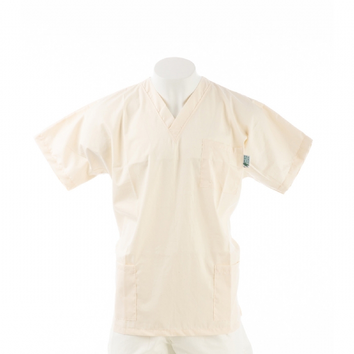  Natural Short Sleeve Scrub Top with Side Pockets 100% Cotton