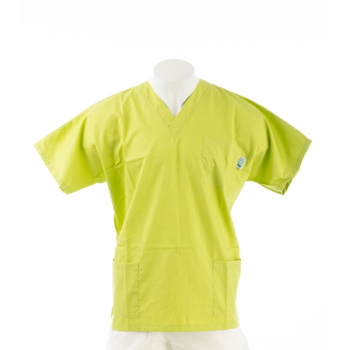  Chartreuse Short Sleeve Scrub Top with Side Pockets 100% Cotton