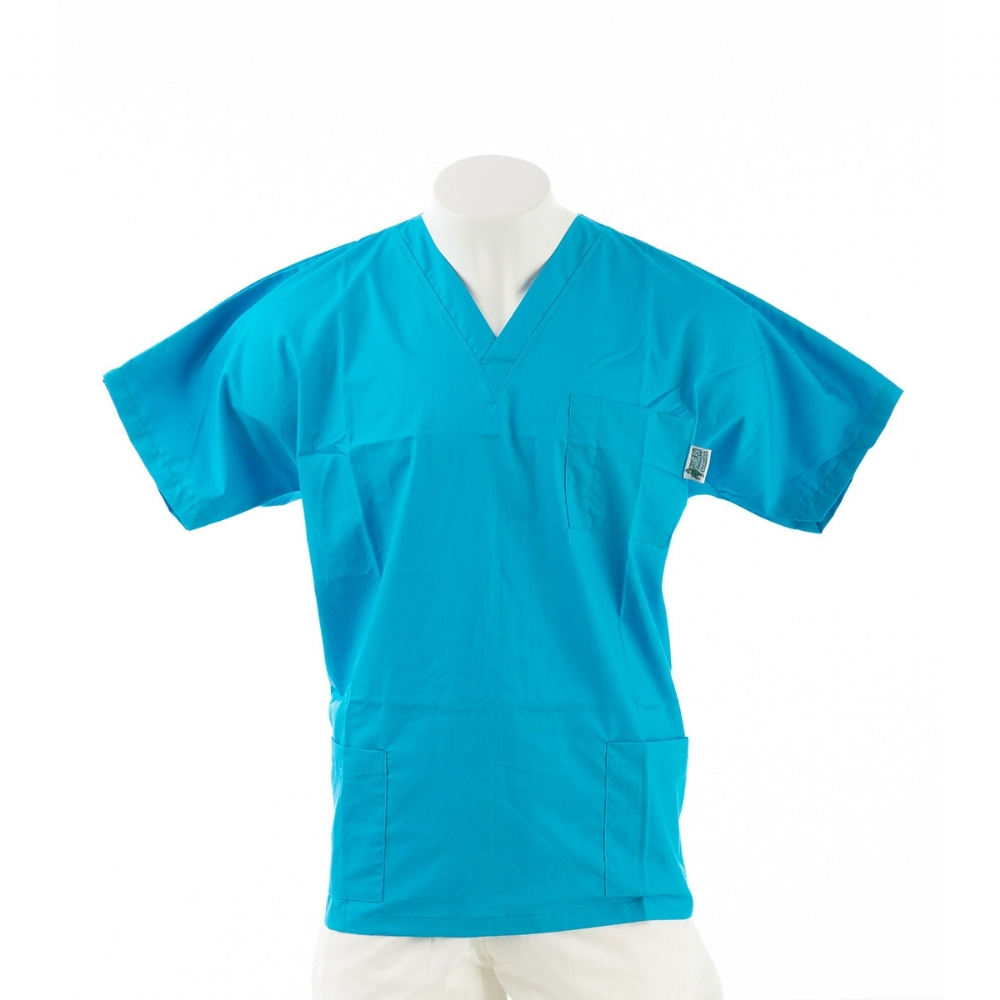 Peacock Short Sleeve Scrub Top with Side Pockets 100 Cotton Chameleon Scrubs