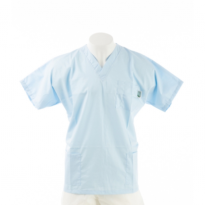  Pale Blue Short Sleeve Scrub Top with Side Pockets 100% Cotton