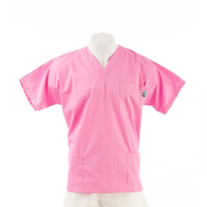  Sugar Pink Short Sleeve Scrub Top with Side Pockets 100% Cotton