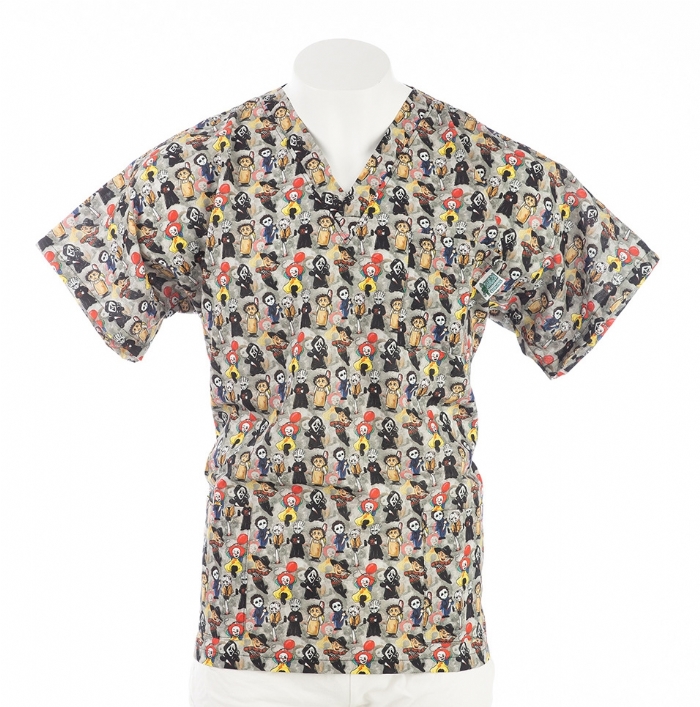 Halloween Cartoon Scary's Short Sleeve Scrub Top 100% Cotton