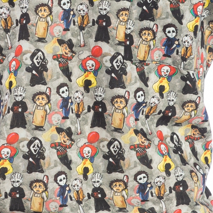 Halloween Cartoon Scary's Short Sleeve Scrub Top 100% Cotton