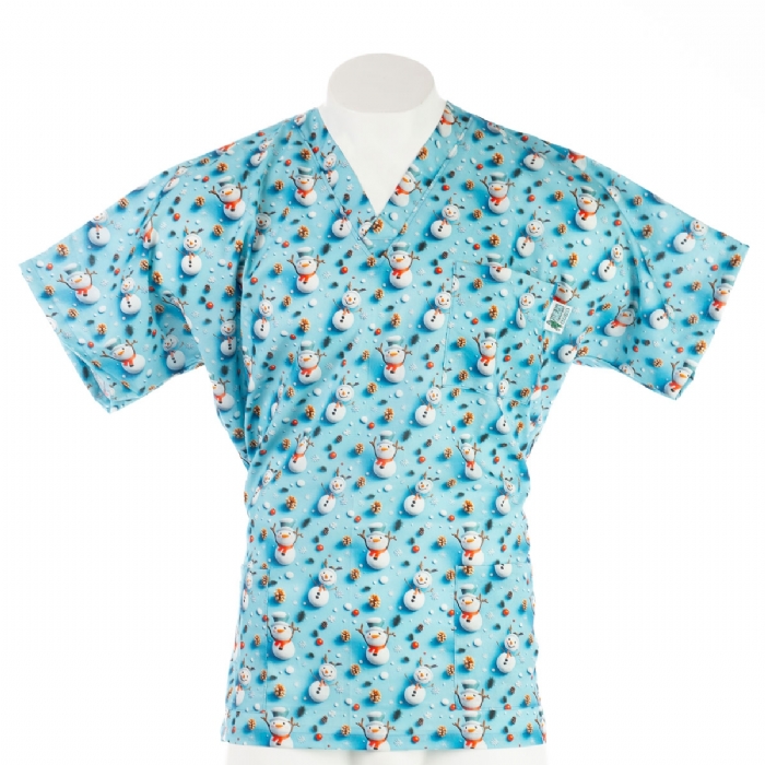   Cartoon Christmas Snowman Short Sleeve Scrub Top 100% Cotton