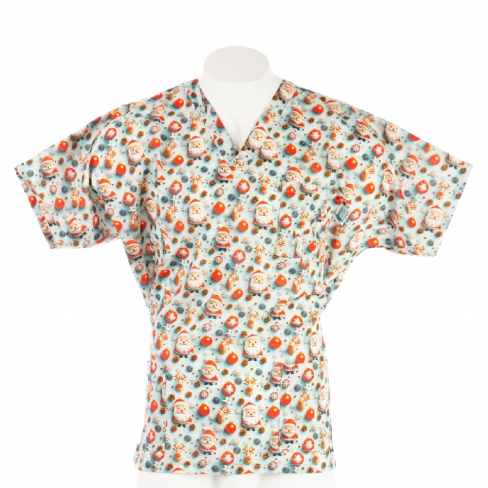 3D Father Christmas -   Short Sleeve Scrub Top -  100% Cotton