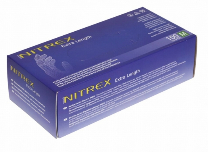 EGN08 Nitrex Extra Length Long Cuff Blue Nitrile Powder Free Gloves