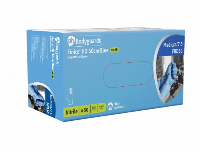 FHD50 Finite HD Blue Nitrile Long Cuff Powder-Free Disposable Gloves