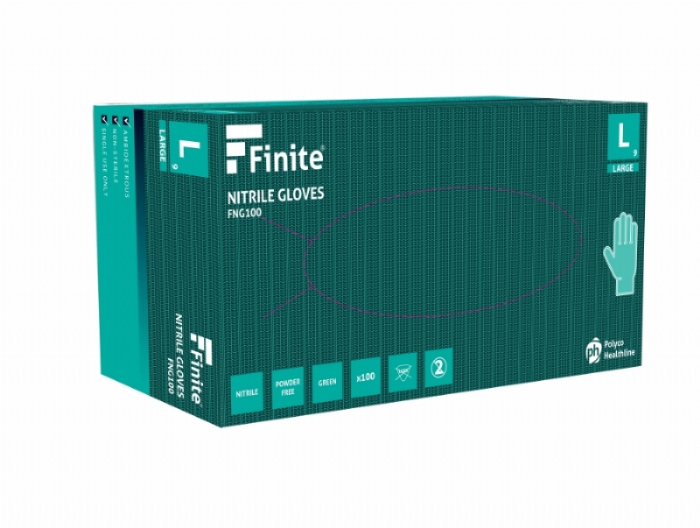 Polyco Healthline FNG100 Finite Green Powder-Free Nitrile Gloves – Latex Free Disposable PPE Gloves