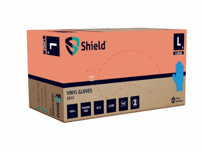 Polyco Healthline GD13 Shield 2 Powder-Free Vinyl Disposable Gloves – Latex Free Hygiene Gloves