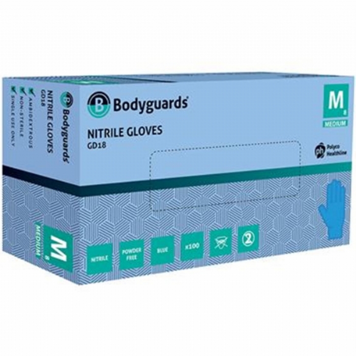 Polyco Healthline GD18 Blue Nitrile Powder-Free Disposable Gloves – Latex Free Medical & Industrial PPE