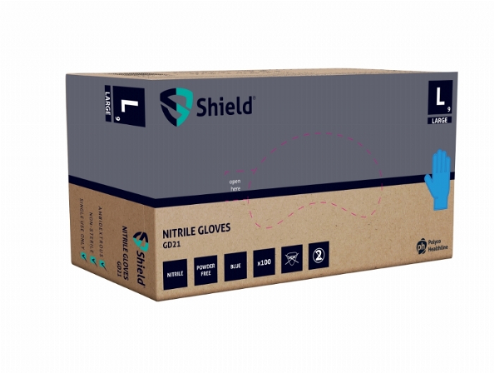 Polyco Healthline Shield GD21 Blue Nitrile Powder-Free Disposable Gloves – Latex Free Protective PPE
