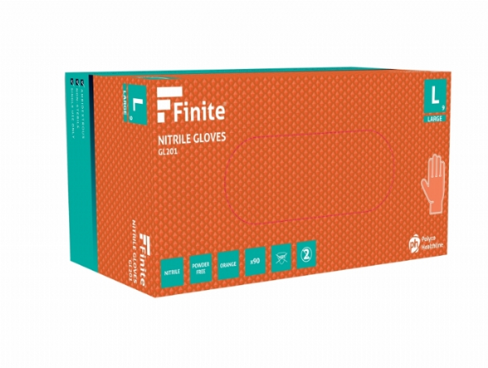 Polyco Healthline GL201 Finite Orange Grip Nitrile Powder-Free Disposable Gloves – High-Visibility Industrial PPE