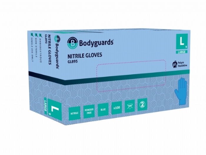Polyco Healthline Bodyguards GL895 Blue Nitrile Powder-Free Disposable Gloves – Latex Free PPE