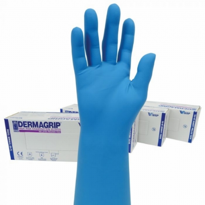 Polyco Healthline Dermagrip High Risk Powder-Free Blue Latex Gloves – Medical & Examination PPE