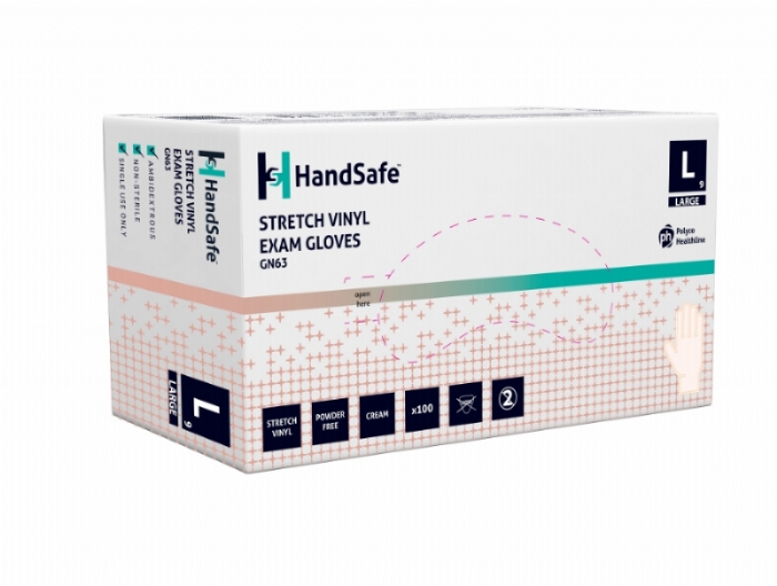 Polyco Healthline GN63 White Stretch Vinyl Powder-Free Disposable Gloves – Latex Free Hygiene PPE