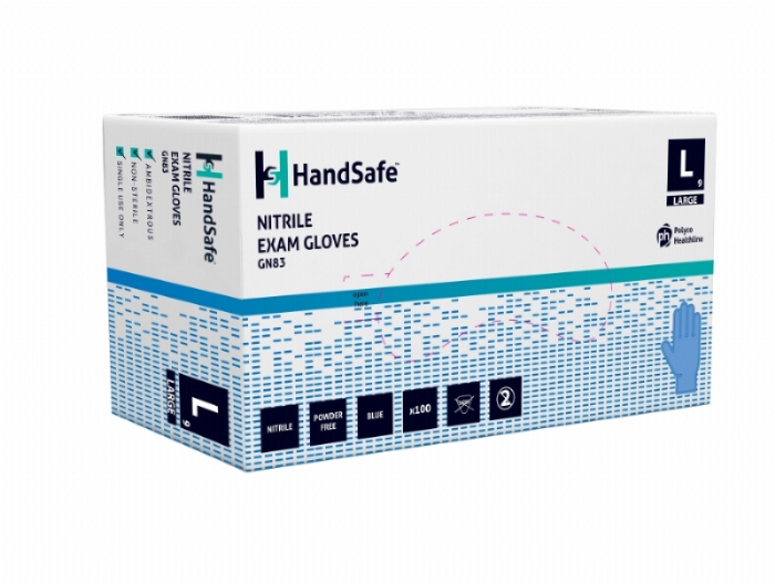 Polyco Healthline HandSafe GN83 Blue Nitrile Powder-Free Exam Gloves – Latex Free Medical PPE