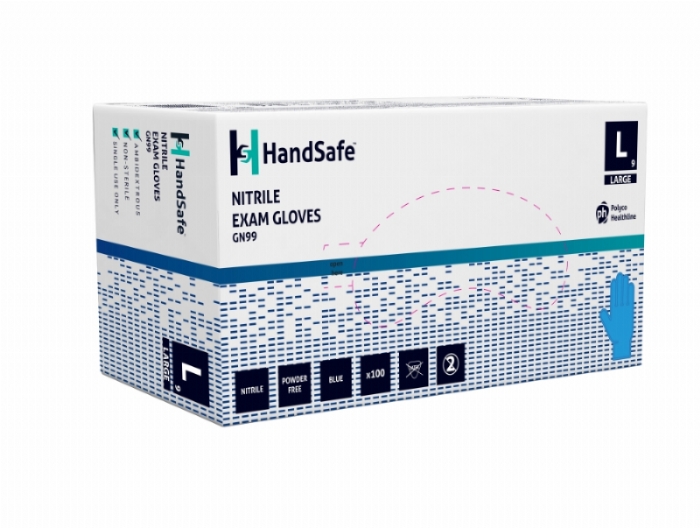 Polyco Healthline HandSafe GN99 Blue 9 Newton Nitrile Powder-Free Exam Gloves – Latex Free High-Strength PPE