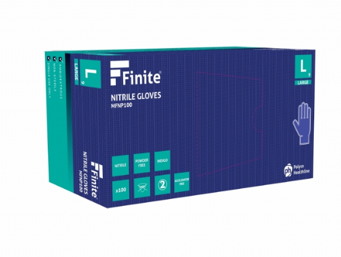 Polyco Healthline MFNP100 Finite P Indigo AF Accelerator-Free Nitrile Gloves – Latex Free Disposable PPE
