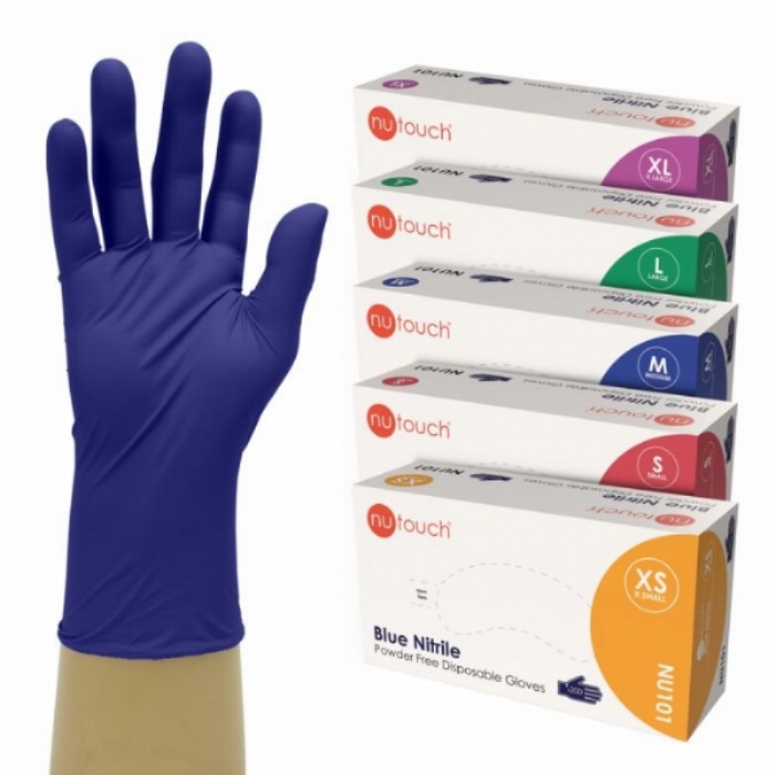 NU101 Nutouch Blue Nitrile Powder-Free Disposable Gloves (200) – Latex Free PPE