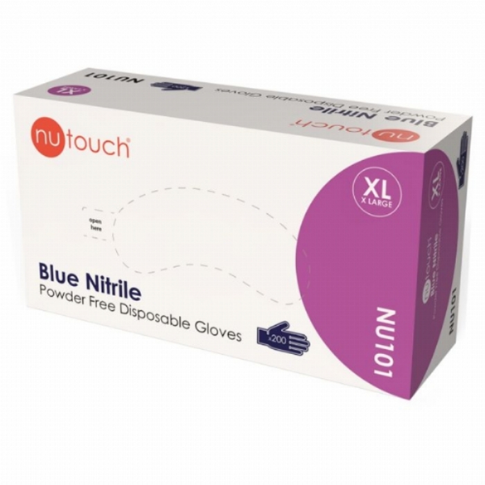 NU101 Nutouch Blue Nitrile Powder-Free Disposable Gloves (200) – Latex Free PPE