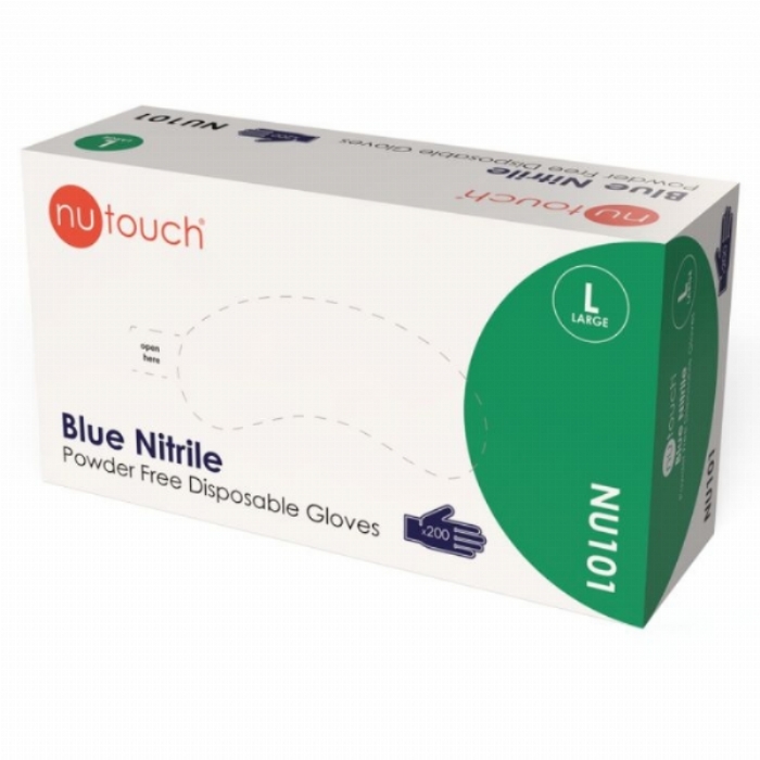NU101 Nutouch Blue Nitrile Powder-Free Disposable Gloves (200) – Latex Free PPE