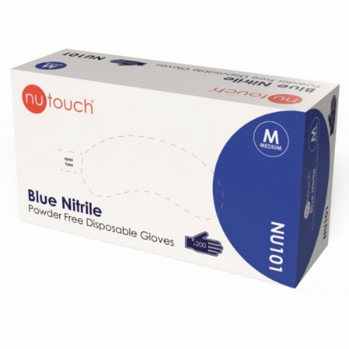 NU101 Nutouch Blue Nitrile Powder-Free Disposable Gloves (200) – Latex Free PPE