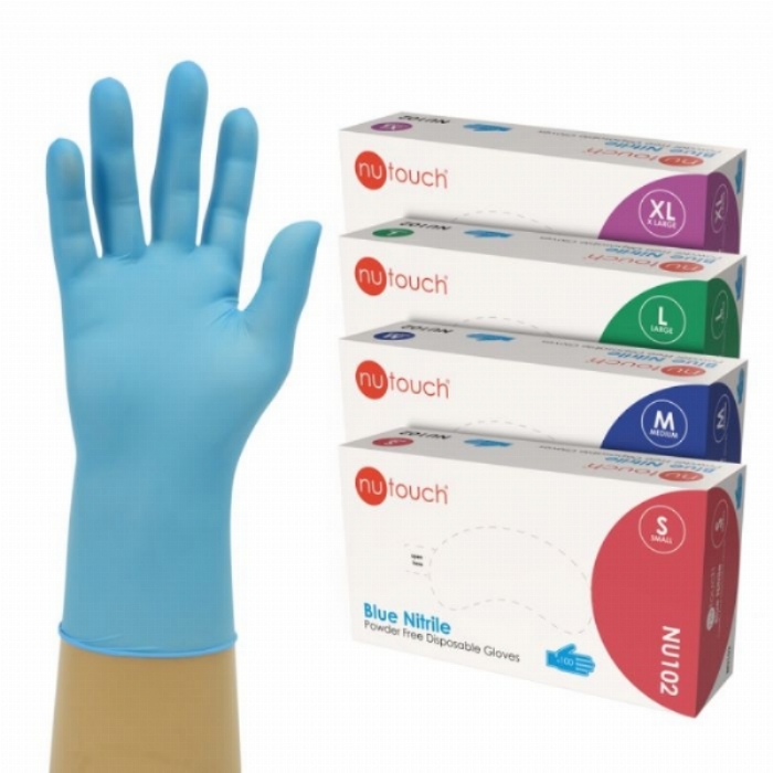 NU102 Nutouch Blue Nitrile Powder-Free Disposable Gloves – Latex Free Medical & Industrial PPE