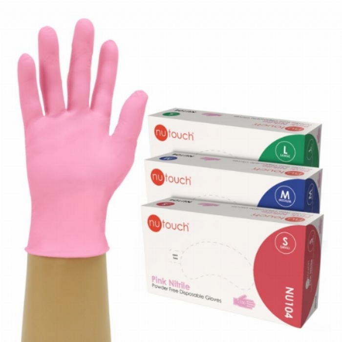 NU104 Nutouch Pink Nitrile Powder-Free Disposable Gloves – Latex Free Medical & Industrial PPE