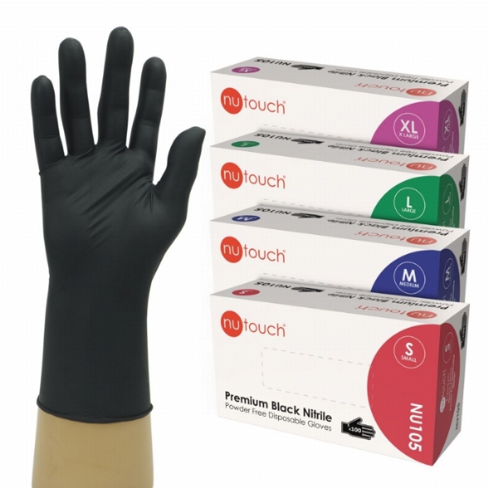 NU105 Nutouch Premium Black Nitrile Powder-Free Disposable Gloves – Latex Free Industrial PPE