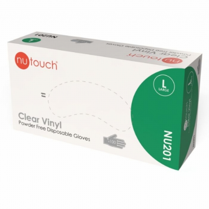 NU201 Nutouch Clear Vinyl Powder-Free Disposable Gloves – Latex Free Hygiene PPE