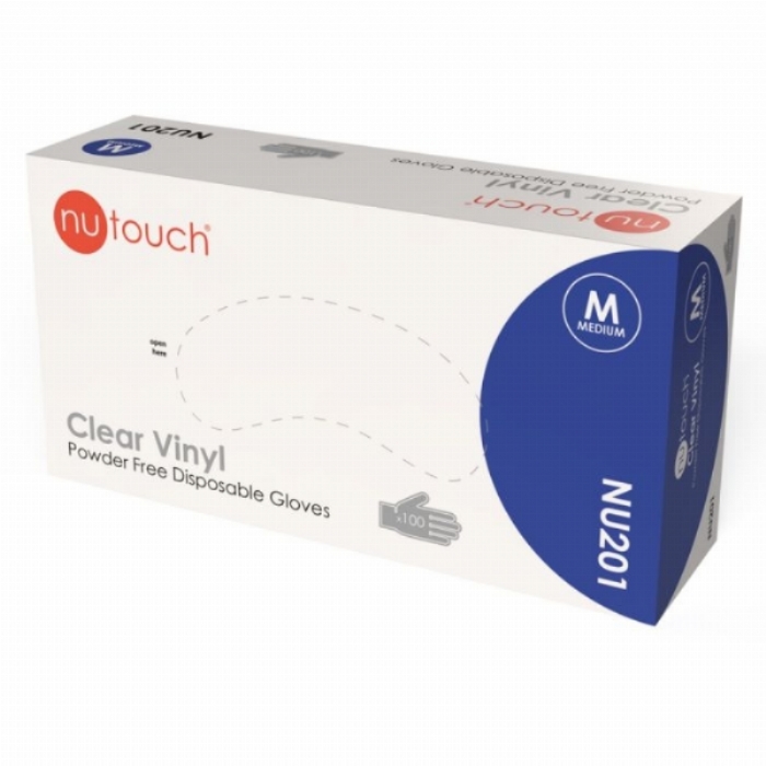 NU201 Nutouch Clear Vinyl Powder-Free Disposable Gloves – Latex Free Hygiene PPE