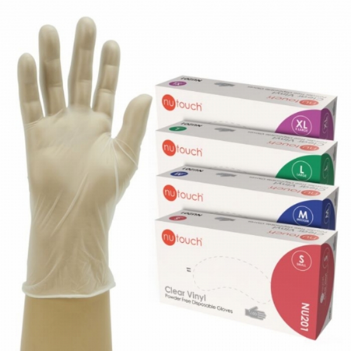 NU201 Nutouch Clear Vinyl Powder-Free Disposable Gloves – Latex Free Hygiene PPE